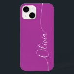 Purple White Elegant Calligraphy Script Name Case-Mate iPhone 14 Case<br><div class="desc">Purple White Elegant Calligraphy Script Custom Personalised Name iPhone 14 Smart Phone Cases features a modern and trendy simple and stylish design with your personalised name in elegant hand written calligraphy script typography on a purple background. Designed by ©Evco Studio www.zazzle.com/store/evcostudio</div>