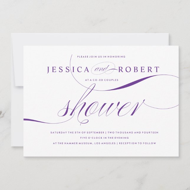 Purple & White Elegant Couples Shower Invitation (Front)