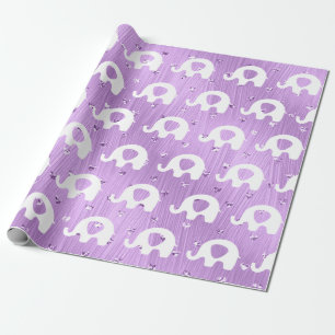 Purple White Elephant Baby Shower Princess Girl Wrapping Paper
