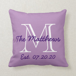 Purple White Family Monogram Cushion