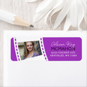 Purple & White Filmstrip Photo Return Address