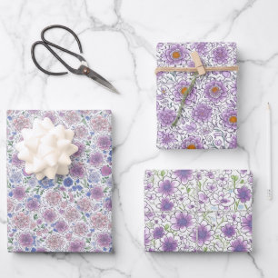 Purple White Flora Modern Art Wrapping Paper 
