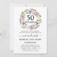 Purple White Floral 50th Wedding Anniversary