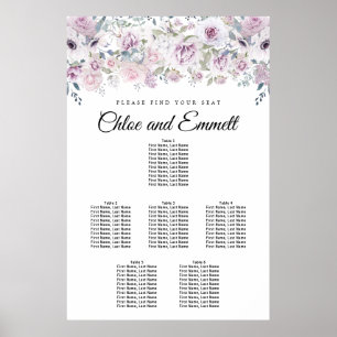 Purple White Floral 6-Table Seating Chart