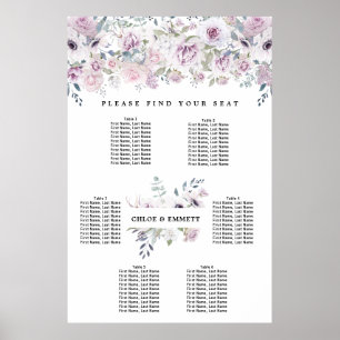 Purple White Floral 6-Table Seating Chart