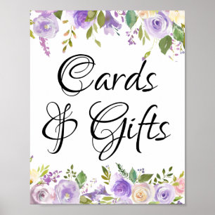 Purple White Floral Cards and Gifts Sign