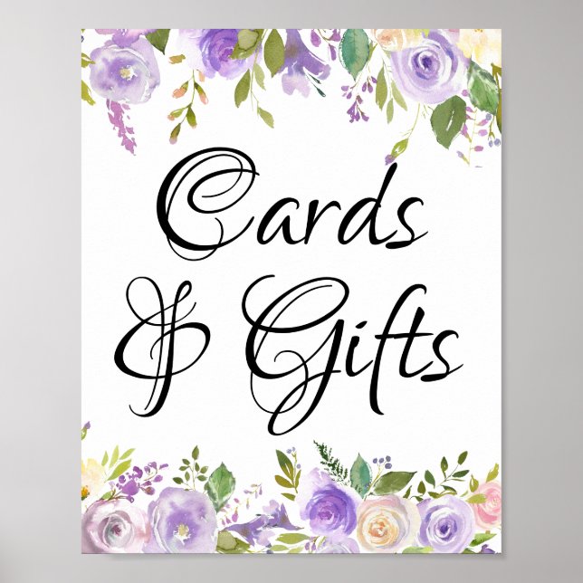 Purple White Floral Cards and Gifts Sign (Front)