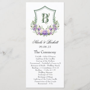 Purple White Floral Crest Wedding Program Programme