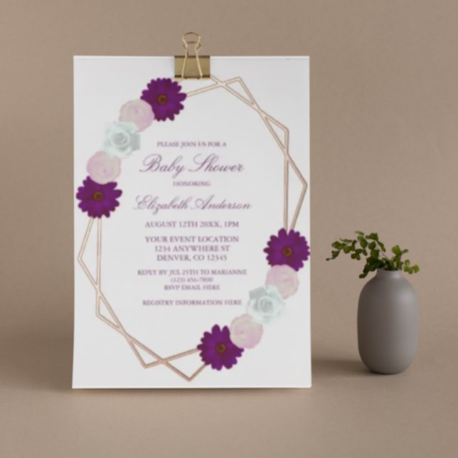 Purple White Floral Geometric Baby Shower (Creator Uploaded)