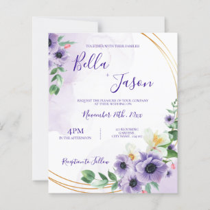 Purple White Floral Gold Frame Wedding Invitation