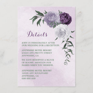 purple & white floral greenery details enclosure card