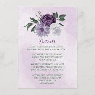 purple & white floral greenery details enclosure card