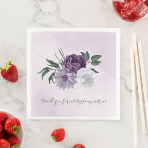 purple & white floral greenery wedding napkin