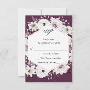 Purple & White Floral no Meal RSVP VER - Purple Card