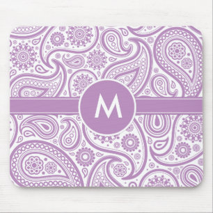 Purple White Floral Paisley Pattern Mouse Pad