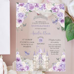 Purple White Floral Princess Castle Quinceañera XV Acrylic Invitations<br><div class="desc">Personalise this lovely quinceañera acrylic invitation with your own wording easily and quickly. Click the Edit Using Design Tools button to further edit the text, wording, font style, font size, font colour, add more text, move or remove some images. The butterflies, castle and crown are moveable, resizable, multipliable and removable....</div>