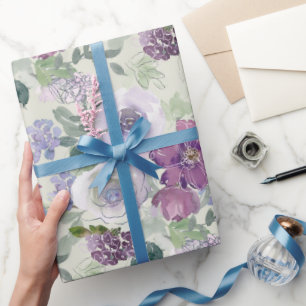 Purple White Floral Rose Wrapping Paper