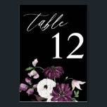 Purple & White Floral Table Number - Black<br><div class="desc">Dress up your wedding or party tables with your Purple & White Floral Table Number Card. Features hand painted purple,  lavender,  and white floral (or flowers) artwork on a black background. Visit this page to start creating yours today.</div>