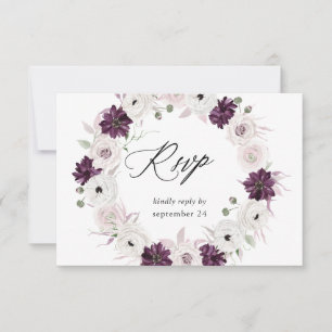 Purple & White Floral w Meal RSVP Card