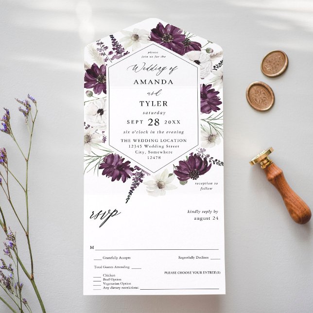 Purple & White Floral Wedding All In One Invitation (Creator Uploaded)
