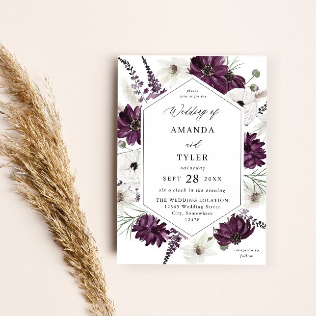 Purple & White Floral Wedding Invitation (Creator Uploaded)