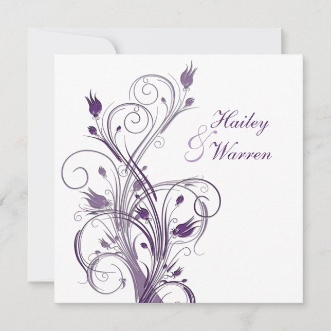Purple, White Floral Wedding Invitation (Front)