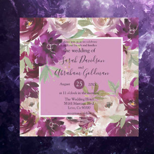 Purple White Floral Wedding Invitations