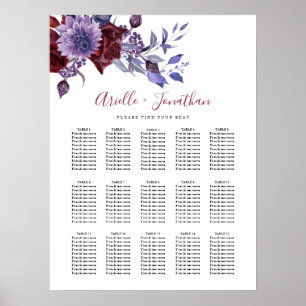 Purple & White Floral Wedding Seating Chart