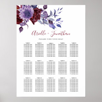 Purple & White Floral Wedding Seating Chart
