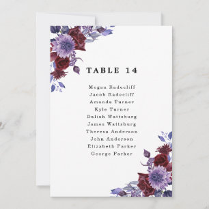 Purple & White Floral Wedding Seating Chart Cards