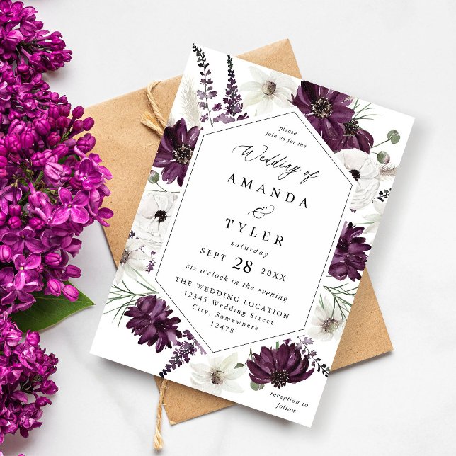 Purple & White Floral Wedding V2 Invitation (Creator Uploaded)