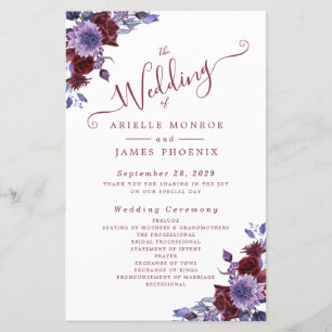 Purple & White Floral Wedding Wedding Programs