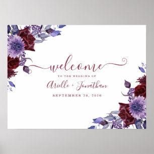 Purple & White Floral Wedding Welcome Sign