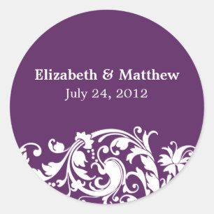 Purple & White Flourish Swirl Wedding Favour Label
