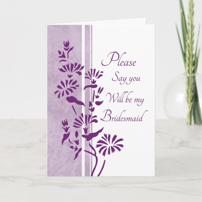 Purple & White Flower Bridesmaid Invitation Card (Front)