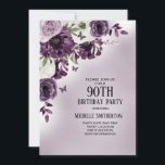 Purple White Flowers Butterflies 90th Birthday Invitation<br><div class="desc">Elegant and whimsical 90th birthday party invitation for women with pretty purple and white watercolor flowers and butterflies.</div>