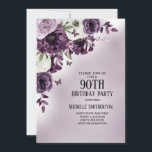 Purple White Flowers Butterflies 90th Birthday Invitation<br><div class="desc">Elegant and whimsical 90th birthday party invitation for women with pretty purple and white watercolor flowers and butterflies.</div>
