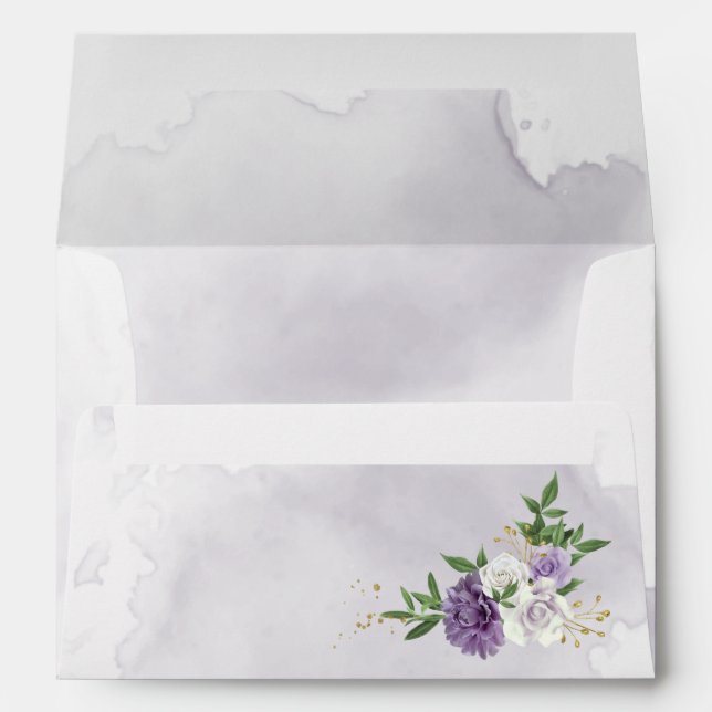 purple white flowers greenery wedding envelope (Back (Bottom))