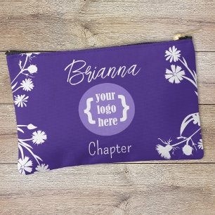 Purple, White Flowers, Logo Makeup Bag