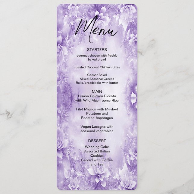 Purple White Flowers Menu (Front)