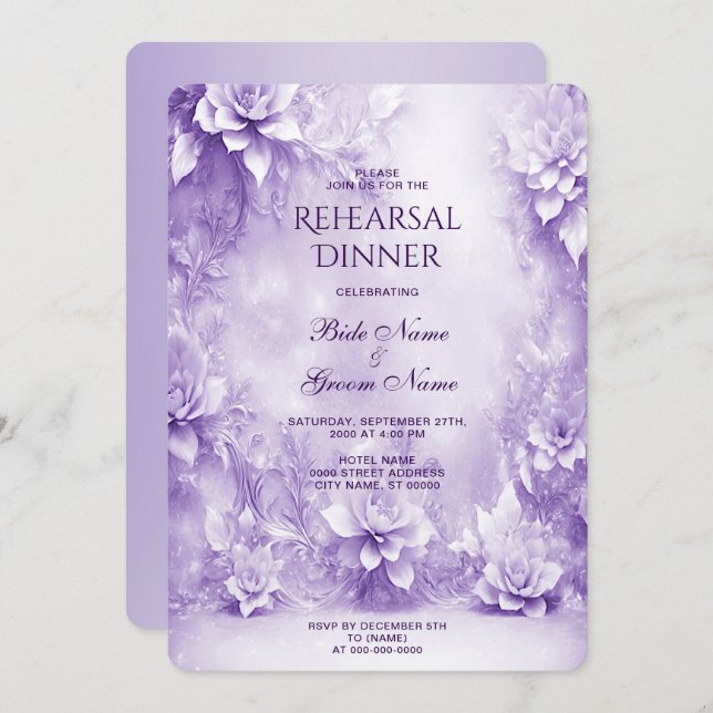 Purple White Flowers Rehearsal Dinner Invitation (Front/Back)