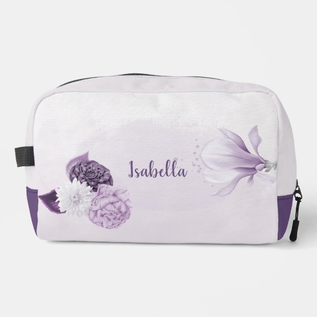 purple white flowers romantic  dopp kit (Front)