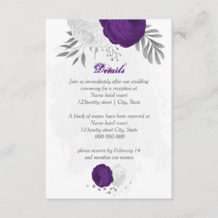 purple white flowers silver botanical details enclosure card