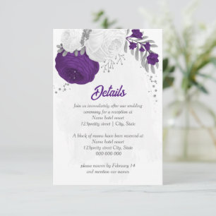 purple white flowers silver botanical details enclosure card