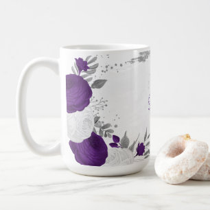 purple white flowers silver botanical wedding coffee mug