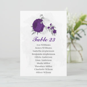 purple & white flowers silver seating chart card
