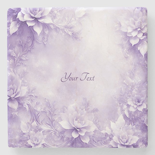 Purple White Flowers Stone Coaster (Front)