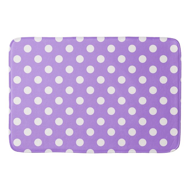 Purple & White Fun Polka Dots Dot Bath Mat (Front)