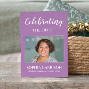 Purple White Funeral Prayer Card with Photo