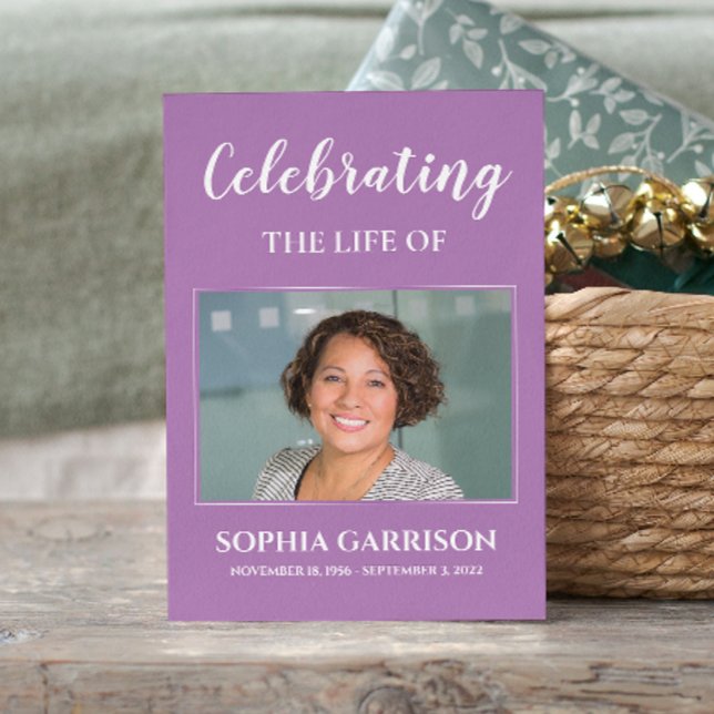 Purple White Funeral Prayer Card with Photo (Creator Uploaded)